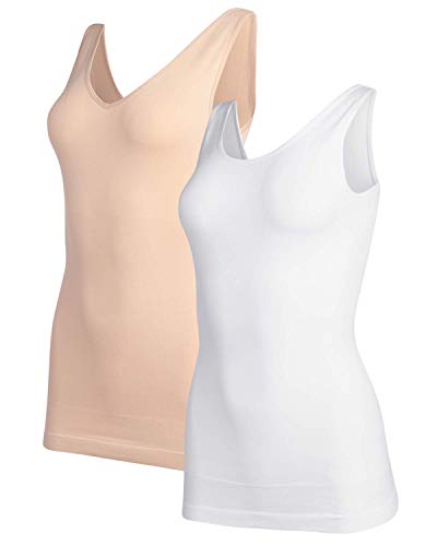 Marilyn Monroe Women's Shapewear - Seamless Camisole Tank Top Undershirt (2 Pack) Nude/White, Size Small