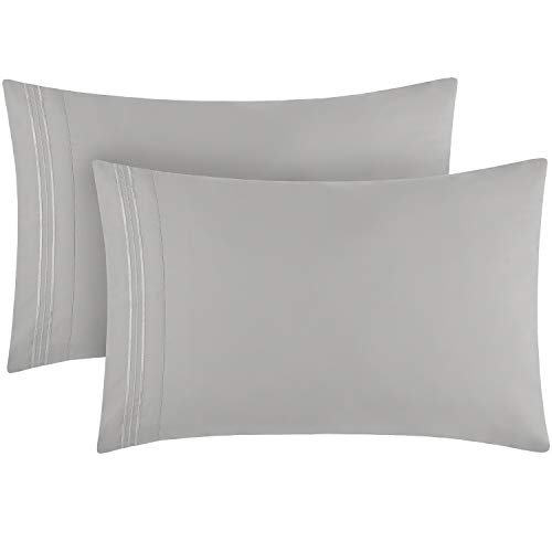 Mellanni Luxury Pillowcase Set - Brushed Microfiber 1800 Bedding - Wrinkle, Fade, Stain Resistant - (Set of 2 Standard Size, Light Gray)