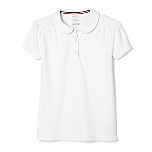 French Toast Girls' Big Short Sleeve Peter Pan Collar Polo Shirt, White, 10-12