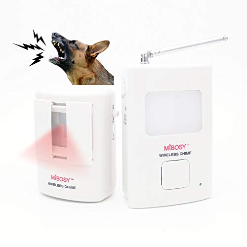 Motion Detector, Dog Barking Alarm Door Window Entry Wireless Infrared RIP Body Sensor Burglar Doorbell with WatchDog Snarling Sound, Home Security Alert System (1Sensor + 1Receiver, White)