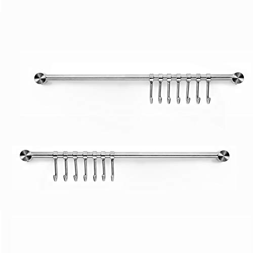 Pots and Pans Hanging Rack Wall Mounted, Audmore 304 Stainless Steel 15.6 Inch Straight Bar Utensil Rack with 7 Sliding Hooks for Pots, Pans, Utensils Pack of 2