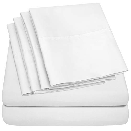 Sweet Home Collection Queen Sheets-6 Piece 1500 Thread Count Fine Brushed Microfiber Deep Pocket Set-EXTRA PILLOW CASES, VALUE, White