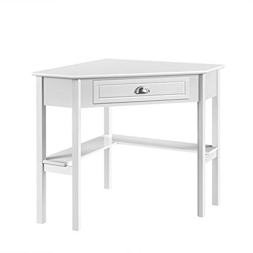 Yaheetech Corner Computer Desk, Home Office Writing Desk Laptop PC Table with Storage Drawer & Shelves, Children's Study Workstation for Small Space, White