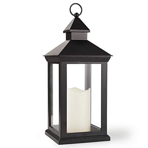 Bright Zeal 14 Inch Decorative Candle Lantern Black Outdoor Lanterns With Timer Candles - IP44 Waterproof Vintage Lanterns Battery Powered LED Hanging Decorative Lanterns For Wedding Indoors Tabletop