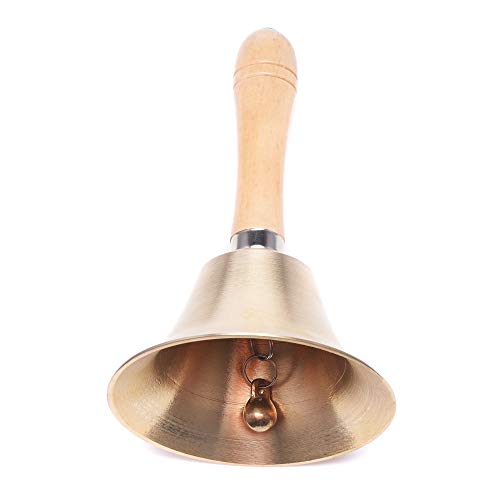Extra Loud Solid Brass Hand Call Bell with Wooden Handle