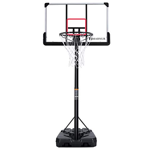 MARNUR Basketball Hoop Basketball System Portable Basketball Goal Basketball Equipment with Adjustable Height with Big Backboard & Wheels and Large Base for Youth and Adults Family Indoor Outdoor