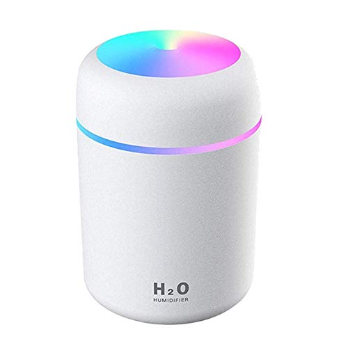 PLENTOP Mini Portable Personal Humidifier, Small Cool Mist Humidifier with Multicolor LED Night Light, USB Super Quiet Desktop Humidifier for Home Office Baby Bedroom 300ml (White)