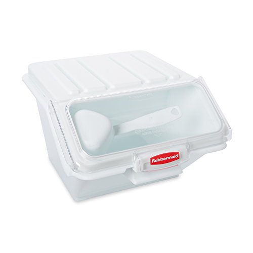 Rubbermaid Commercial ProSave Shelf-Storage Ingredient Bin with Scoop, Plastic, Stackable, 40-Cup Capacity, White, FG9G6000WHT