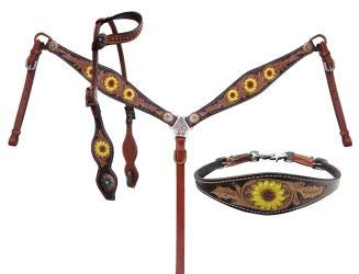 Showman Hand Painted Sunflower Leather Single Ear Headstall & Breast Collar Set w/Reins! New Horse TACK!