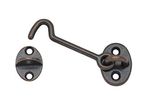 QCAA Forged Brass Cabin & Door Hook Latch & Eye, 2-1/2', Antique Copper, 2 Pack, Made in Taiwan