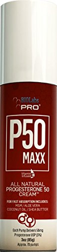 All Natural Progesterone Cream Bioidentical P50 Maxx - Fight Aging Naturally - 50MG per Pump - 5% progesterone - Two Month Supply - Over 3000MG per Bottle