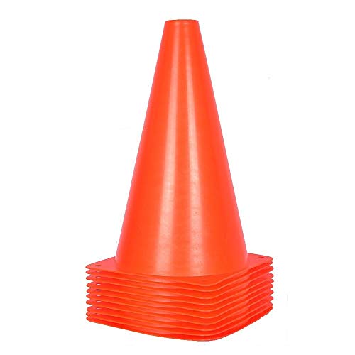Alyoen 9 inch Traffic Cones - 10 Pack Soccer Training Cones for Outdoor Activity & Festive Events (Set of 10 or 20)- 5 Colors (Orange)