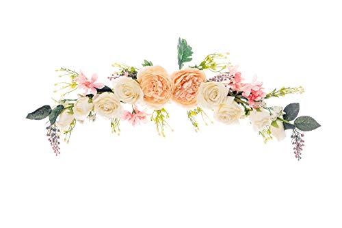 FLCSIed Artificial Peony Flower Swag, 63.5cm Decorative Swag with Champagne Peony White Rose and Green Leaves for Wedding Arch Front Door Wall Decor (2.13ft)