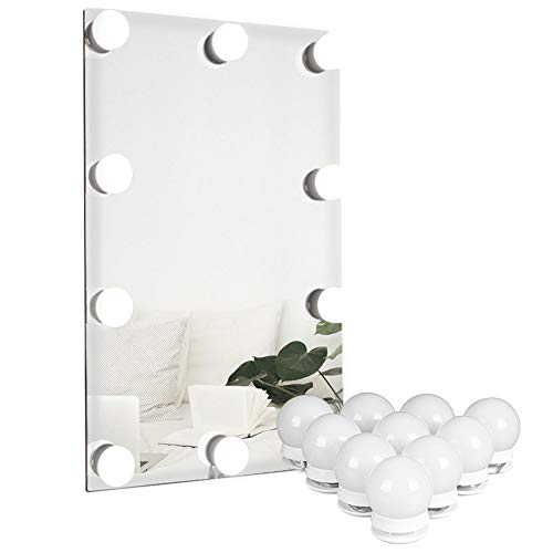 Waneway Vanity Lights for Mirror, DIY Hollywood Lighted Makeup Vanity Mirror with Dimmable Lights, Stick on LED Mirror Light Kit for Vanity Set, Plug in Makeup Light for Bathroom Wall Mirror, 10-Bulb