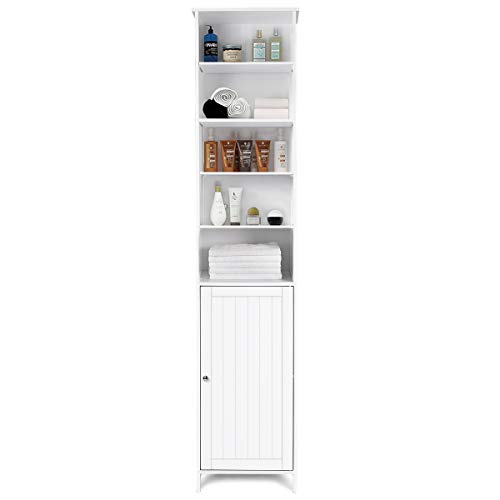 Tangkula 72 Inches Tall Cabinet, Bathroom Free Standing Tower Cabinet with Adjustable Shelves & Cupboard with Door Space Saving Cabinet Organizer Home Storage Furniture, White