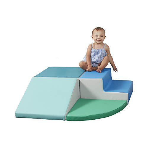 SoftScape Toddler Playtime Corner Climber, Indoor Active Play Structure for Toddlers and Kids, Safe Soft Foam for Crawling and Sliding (4-Piece Set) - Contemporary/Green