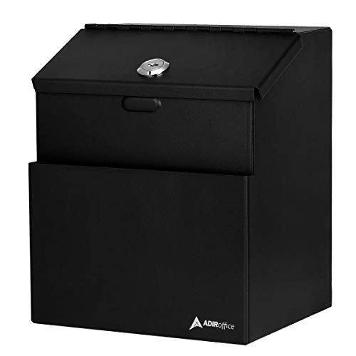 Adir Wall Mountable Steel Suggestion Box with Lock - Donation Box - Collection Box - Ballot Box - Key Drop Box (Black) with 25 Free Suggestion Cards