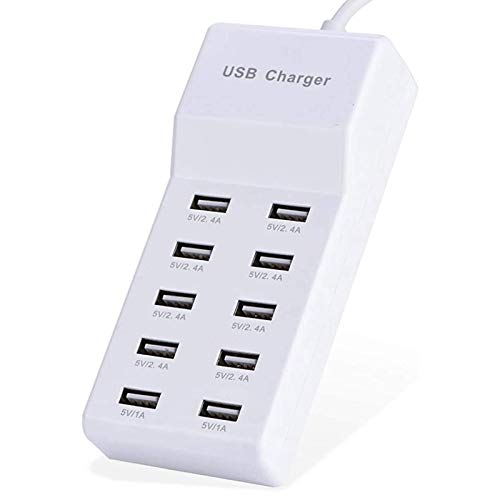 USB Charger USB Wall Charger with Rapid Charging Auto Detect Technology Safety Guaranteed 10-Port Family-Sized Smart USB Ports for Multiple Devices Smart Phone Tablet Laptop Computer …