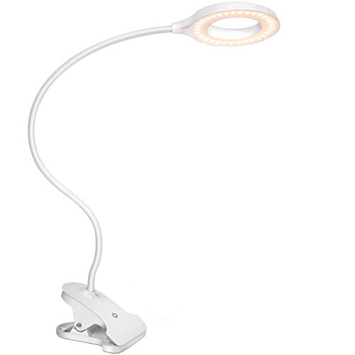 Desk Lamp, JKSWT Clip on Light Reading Light Ring Light LED with 3 Color Modes, 9 Brightness Dimmer, 60 pcs LEDs, 360 ° Flexible Gooseneck Bed Light