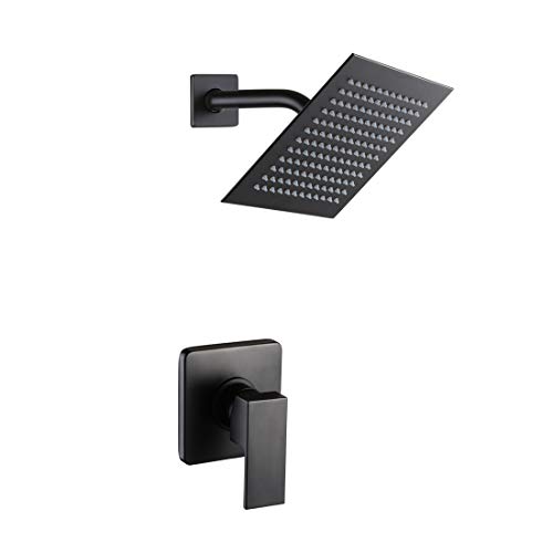 POP Matte Black Shower Faucet Set, Bathroom Rainfall Shower System with Stainless Steel Metal Showerhead, Single Function Shower Trim Kit with Rough-in Valve