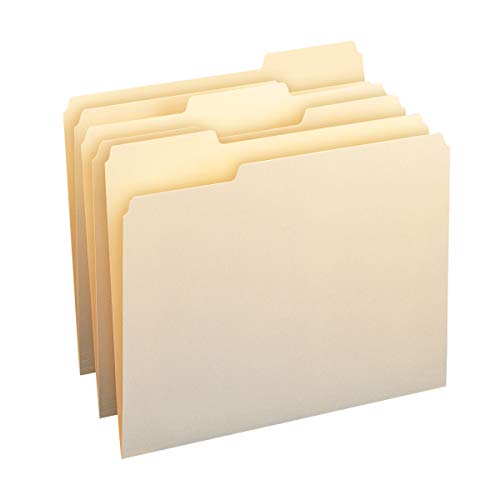 AmazonBasics 1/3-Cut Tab, Assorted Positions File Folders, Letter Size, Manila - Pack of 100