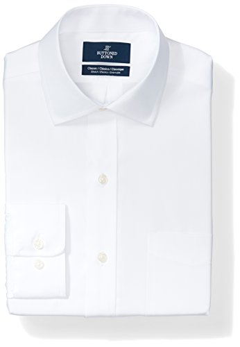 Amazon Brand - Buttoned Down Men's Classic Fit Stretch Poplin Non-Iron Dress Shirt, White, 17.5' Neck 36' Sleeve