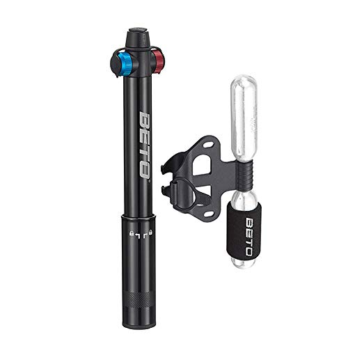 Mini Bike Pump with CO2 Inflator - Dual Mode Hand Pump/ CO2 Valve - Portable Bike Tire Pump Patented Auto-Switching Twin Head Fit Presta/Schrader, No CO2 Cartridges Included