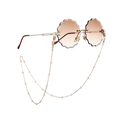 Beaded Eyeglass Chain Sunglasses Holder Strap Eyewear Retainer Lanyard (Pearl 3 with golden chain)