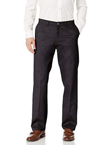 Lee Men's Total Freedom Stretch Relaxed Fit Flat Front Pant, Black, 32W x 30L