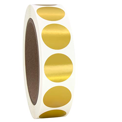 1' Gold Round Color Coding Circle Dot Labels on a Roll, 1000 Stickers, 1 inch Diameter.
