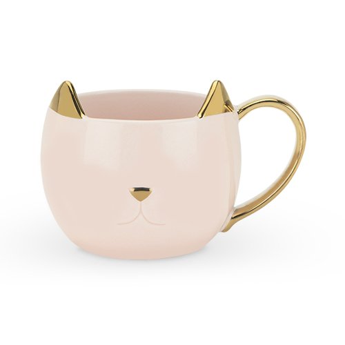 Pinky Up Chloe Cat Glass (12oz) Coffee Cup Mug | Tea Kettle Accessory | Ceramic Pink with Metallic Finish | Cat Merchandise Gift for Cat Lovers