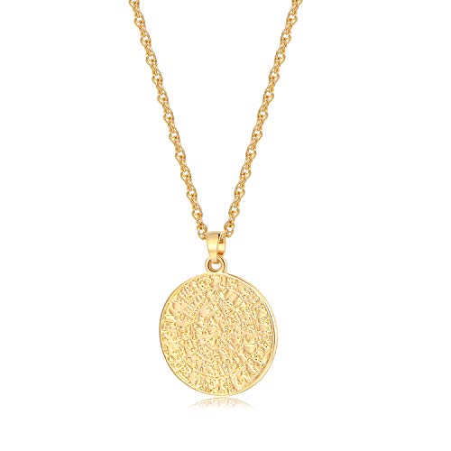 Coin Necklace 14K Gold Plated Phaistos Round Medallion Personalized Jewelry Gift for Women