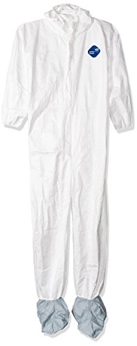 DuPont TY122S Disposable Elastic Wrist, Bootie & Hood White Tyvek Coverall Suit 1414, Large