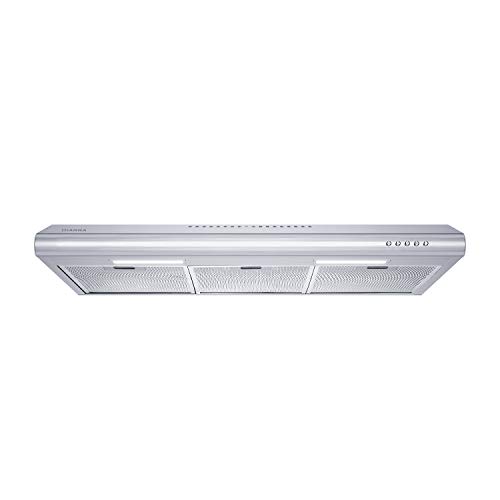 CIARRA CAS75918B Under-Cabinet Range Hood, 200 CFM Stove Hood with Ducted/Ductless Convertible, Slim Vent Hood with 3 Speed Exhaust Fan, 3 Aluminum Mesh filters, 2 Led Lights, Stainless Steel, Push Button