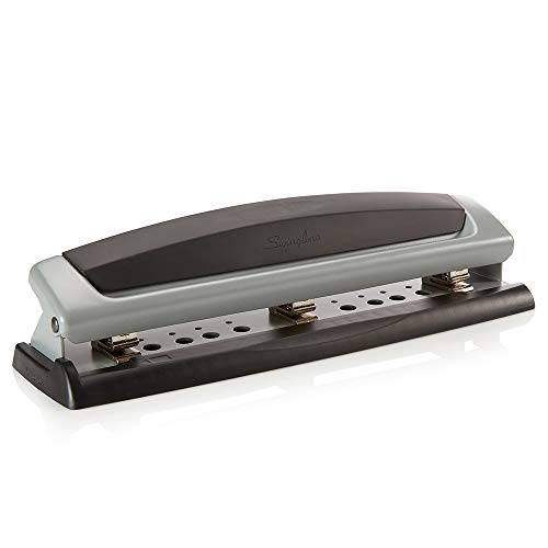 Swingline Desktop Hole Punch, 2- 3 Hole Puncher, Precision Pro, Adjustable, 10 Sheet Punch Capacity, Black/Silver (74037)