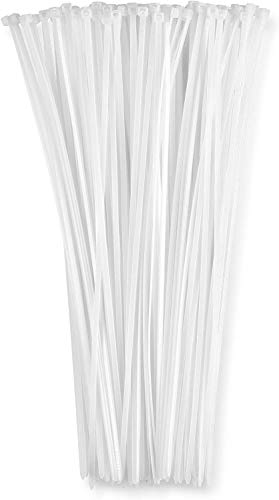 12' Inch Zip Ties White (100 Pack), 40lb Strength, Nylon Cable Wire Ties, By Bolt Dropper.