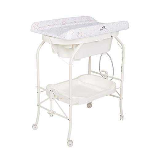 Kinbor Baby Bathinette Folding Changing Table Baby Diaper Station with Bath Tub Unit, Portable Children Baby Dresser Unit Infant Nursery Trays Storage