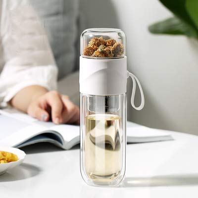 Double Wall Glass Tea Bottle Cups with Infuser Portable Tea Infuser Glass Tea Strainer Leak-Proof Glass Tea Tumbler Water Separation Tea Filter Cup 320ml