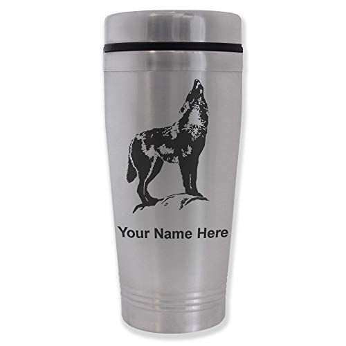 Commuter Travel Mug, Howling Wolf, Personalized Engraving Included