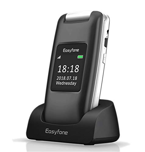 Easyfone A1 3G Unlocked Senior Flip Cell Phone, Big Button Hearing Aids Compatible Easy-to-Use Flip Mobile Phone with Charging Dock(Black)