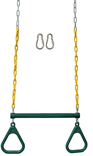 Jungle Gym Kingdom 18' Trapeze Swing Bar Rings 48' Heavy Duty Chain Swing Set Accessories & Locking Carabiners (Green)