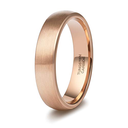 TRUMIUM 5mm Rose Gold Wedding Band Tungsten Ring for Men Women Dome Brushed Comfort Fit Size 8