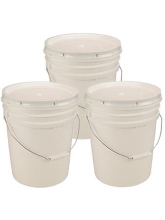 Living Whole Foods 5 Gallon White Bucket & Lid - Set of 3 - Durable 90 Mil All Purpose Pail - Food Grade - Contains No BPA Plastic