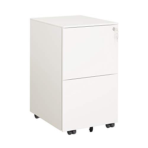 DEVAISE 2 Drawer Mobile File Cabinet with Lock, Metal Filing Cabinet for Legal/Letter/A4 Size, Fully Assembled Except Wheels, White …