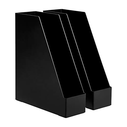 AmazonBasics Plastic Desk Organizer - Magazine Rack, Black, 2-Pack