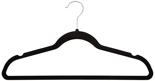 AmazonBasics Slim, Velvet, Non-Slip Clothes Suit Hangers, Black/Silver - Pack of 100