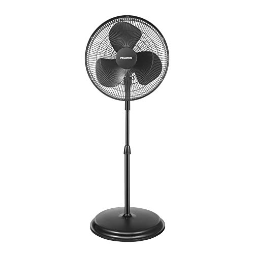 PELONIS PFS40A2ABB 16'' 3-Speed Pedestal, Standing Fan for Home and Office, 85° Oscillation and Adjustable in Height, Black, 16 Inch