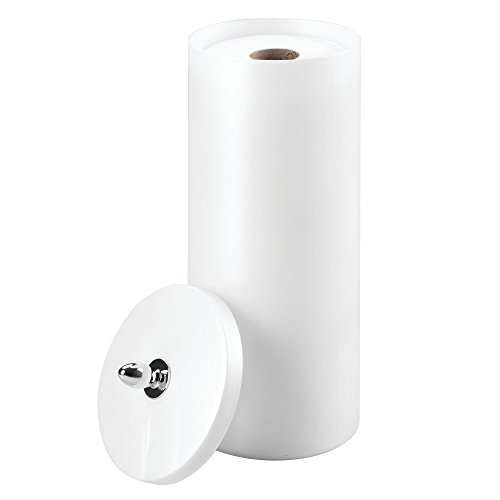 iDesign Orb BPA-Free Plastic Free-Standing Toilet Paper Holder with Lid - 6' x 14', Pearl White