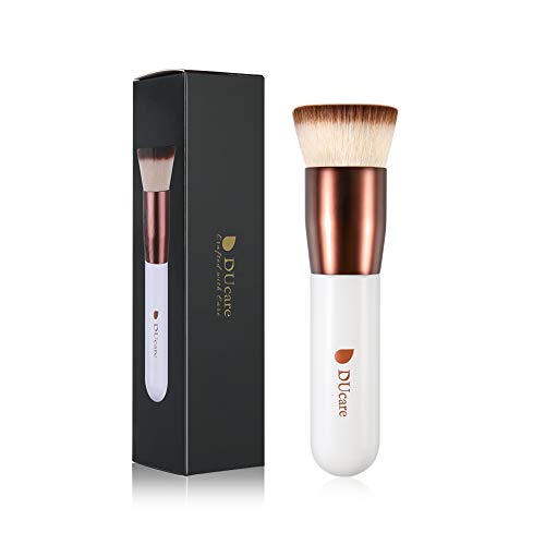 DUcare Flat Top Kabuki Foundation Brush, Synthetic Professional Liquid Blending Mineral Powder Makeup Tools, Rose Golden/White