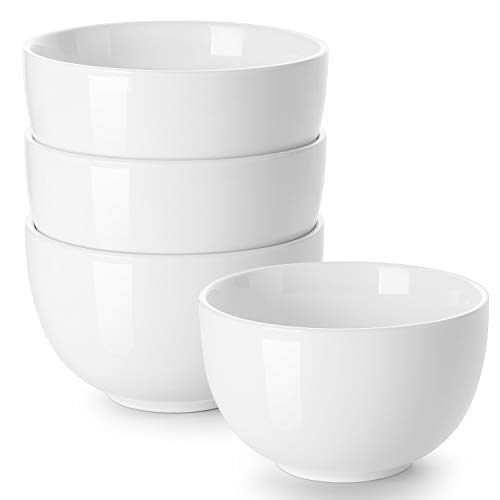 DOWAN Deep Soup Bowls, 30 Ounces White Cereal Bowl for Oatmeal, Ceramic Ramen Bowls for Noodle, Porcelain Bowls Set 4 for Kitchen, Dishwasher and Microwave Safe